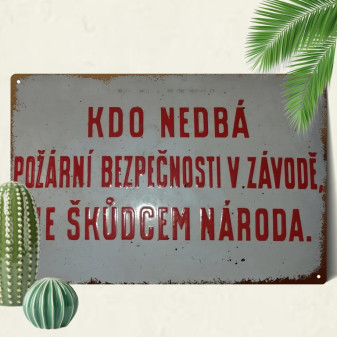 Značka nástěnná, kovová 20.32x30.48 s textem