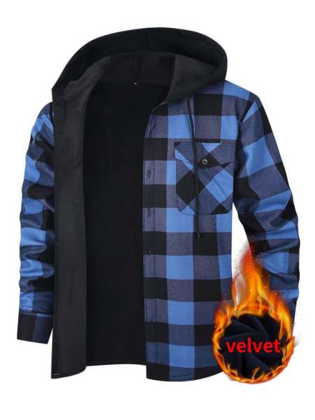 Košile pánská, flanelová s kapucí, modrá, vel XXL