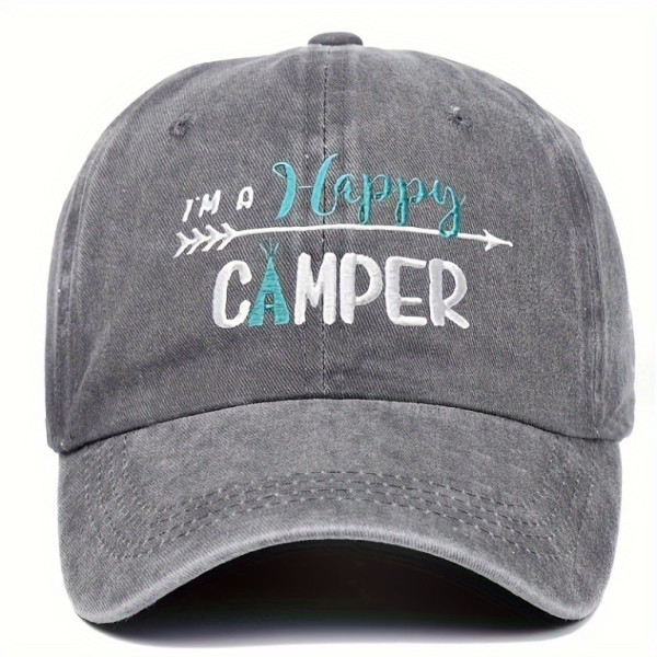 Kšiltovka s nápisem Im happy camper, šedá