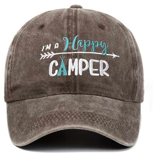 Kšiltovka s nápisem Im happy camper, kávová
