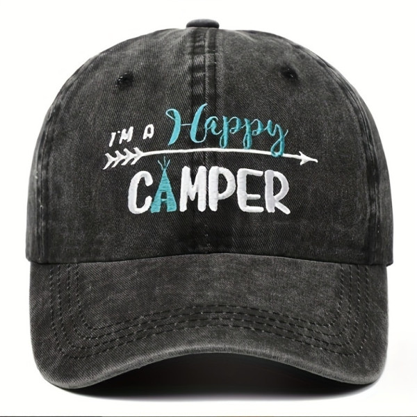 Kšiltovka s nápisem Im happy camper, černá