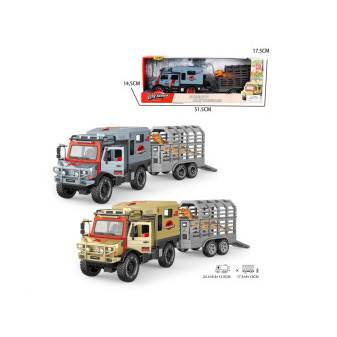 Model obytný vůz 1:16 Unimog Dinosaurus s vlečkou