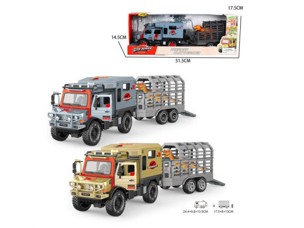 Model obytný vůz 1:16 Unimog Dinosaurus s vlečkou
