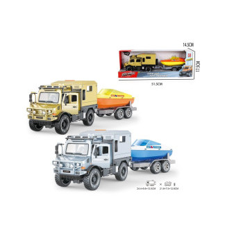 Model obytný vůz 1:16 Unimog Loďka s vlečkou