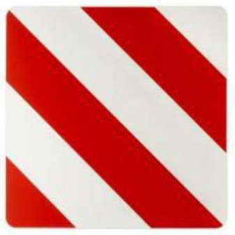 Samolepka reflexní červeno bílá pro nadměrný náklad (423x423 mm), reflexní třída 2 (Španělsko)