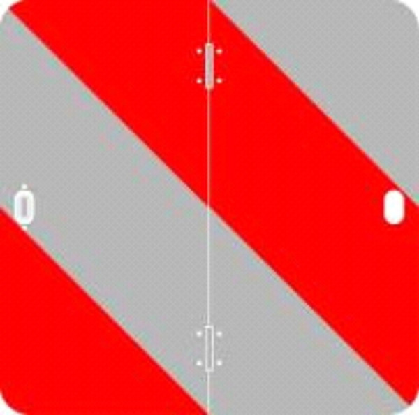 Tabule reflexní červeno bílá výstražná parkovací, (285x285x1 mm), sklápěcí, pravá, plastový rámeček, reflexní třída 3