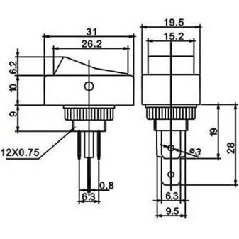 Vypínač kolébkový ON-OFF 1pol.12V/20A