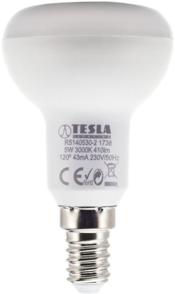 Žárovka TESLA bytová LED Reflektor R50, E14, 5W, 230V, 450lm, 25 000h, 3000K teplá bílá, 180st