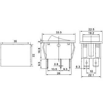Přepínač kolébkový ON-OFF-ON 250V/15A černý
