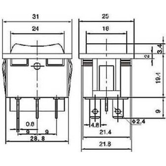 Přepínač kolébkový ON-OFF-ON 250V/15A černý