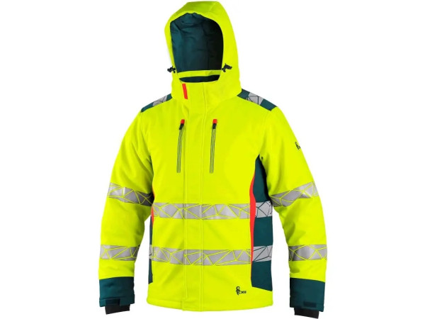 Bunda CXS BEDFORD WINTER, výstražná, zimní, pánská, softshell, žluto-petrolová, vel. M