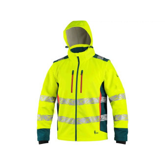 Bunda CXS BEDFORD, výstražná, pánská, softshell, žluto-petrolová, vel. 2XL