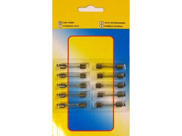 Sada skleněných pojistek 10ks, 10A až 30A