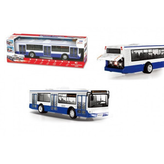 Hračka Autobus česky mluvící plast 28cm modrý volný chod na bat. se světem se zvukem