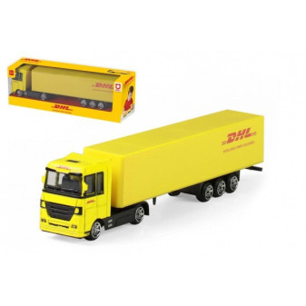 Hračka Auto kamion s návěsem DHL plast 19cm na volný chod v krabičce 20x6x4cm