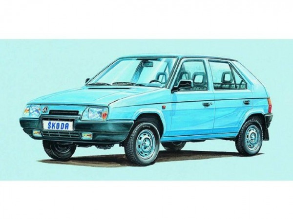 Hračka Model Kliklak Škoda Favorit 13,5x6,7cm v krabici 25x14,5x4,5cm