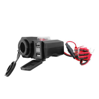 Zásuvka vodotěsná 12V, 2 x USB pro motocykl s vodotěsným spínačem