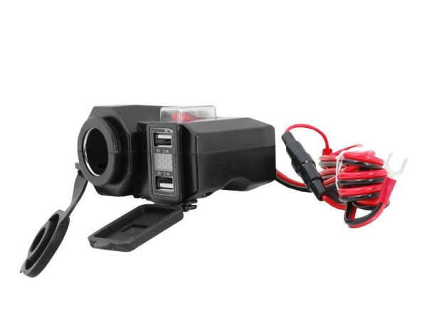 Zásuvka vodotěsná 12V, 2 x USB pro motocykl s vodotěsným spínačem