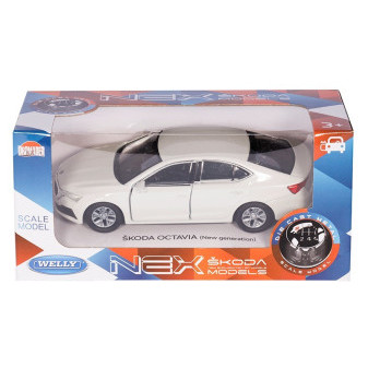 Hračka Model Škoda Octavia bílá 13,5x6,7cm v krabici 25x14,5x4,5cm