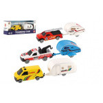Hračka auto s mini karavanem/přívěsem, kov/plast, na volný chod, 14 cm, 3 druhy