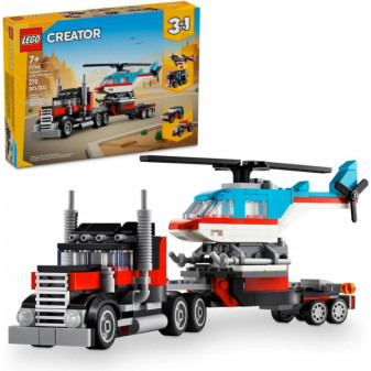 Lego stavebnice Náklaďák s plošinou a vrtulníkem