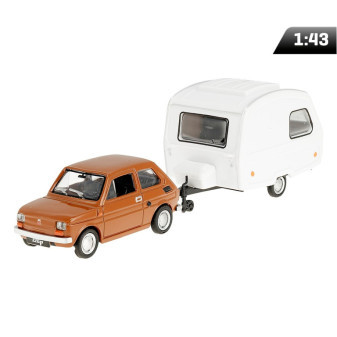 Hračka model 1:43 Set Fiat 126p + přívěs Niewiadów Kemping, hnědá
