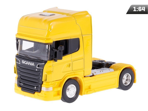 Hračka model 1:64, Scania V8 R730, tahač, žlutý