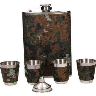 Placatka Khaki 200ml se 4 panáky a nálevkou - dárková sada