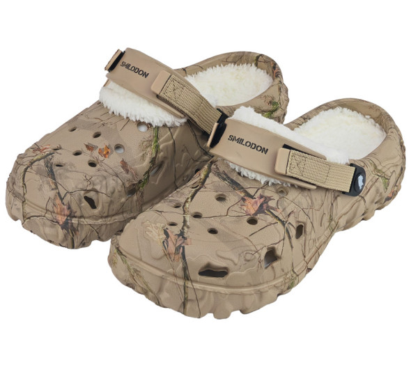 Nazouváky gumové s kožíškem SMILODON, béžová lesní kamufláž, 41